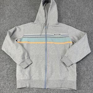 Hooey Hoodie Mens Large Gray Full Zip Striped Fleece Sweatshirt Pockets Logo